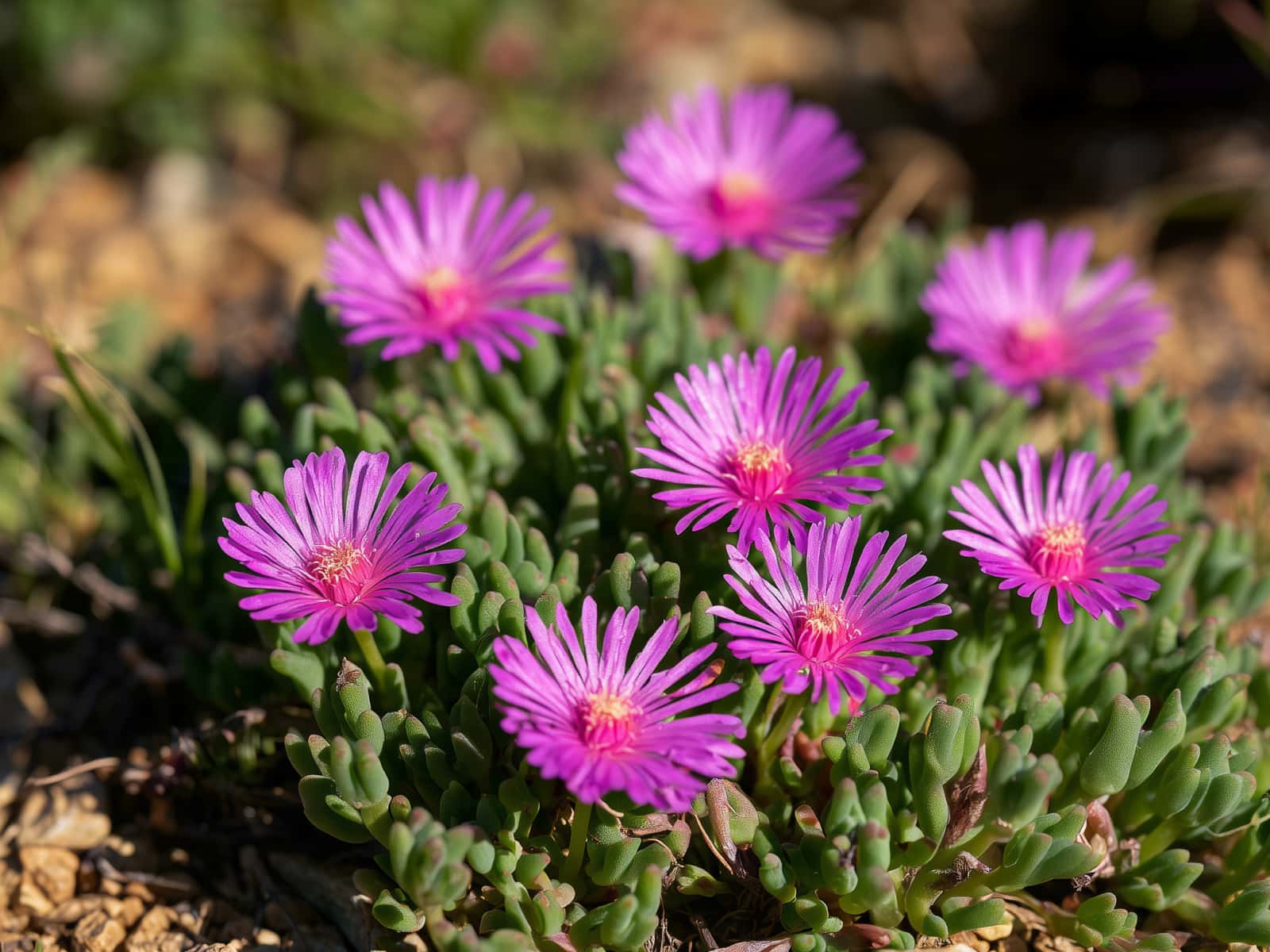 Delosperma cooperi, hardy ice plant, with magenta flowers